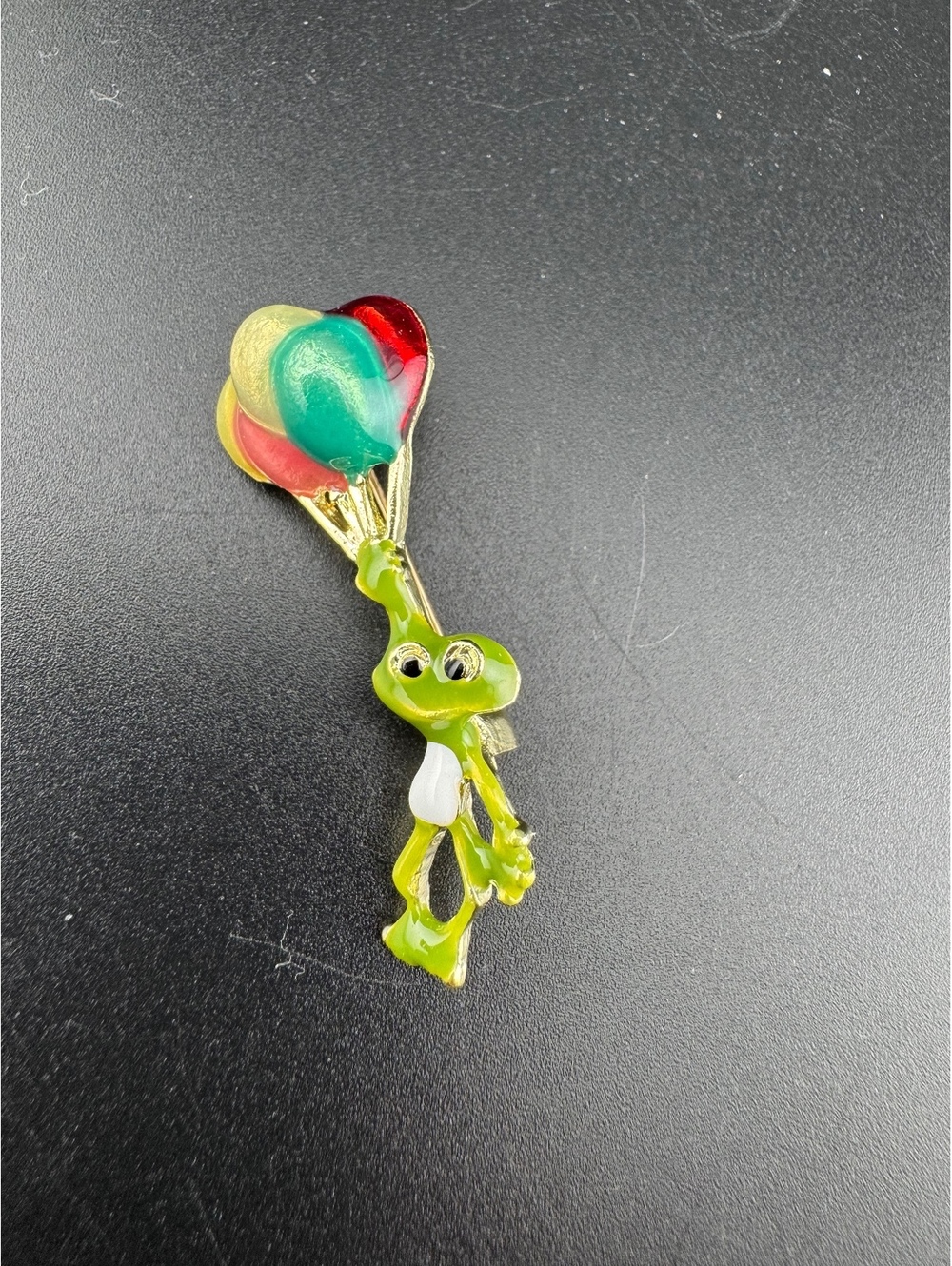 Cute Frog Holding Colorful Balloon Brooch Pin